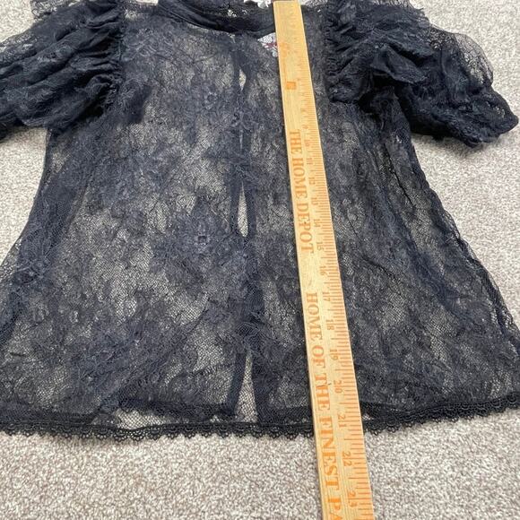 Romantic Gothic Black Lace top sz L Sheer coquette Scalloped Elegant Whimsigoth - Picture 11 of 12